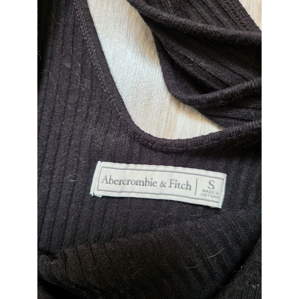 Abercrombie & Fitch Black Ribbed V Neck Side Slit Maxi Tank Dress Size S EUC